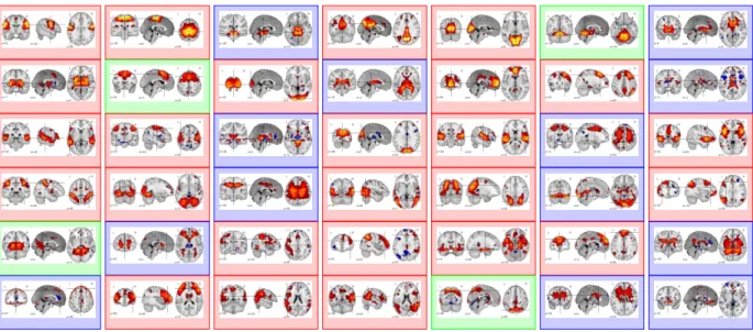 Figure 1: From left to right and top to bottom, group-level MSDL maps V = [v 1 | · · · | v 42 ] inferred from the multisubject (S = 12) resting-state fMRI dataset (Neurological convention: left is left)