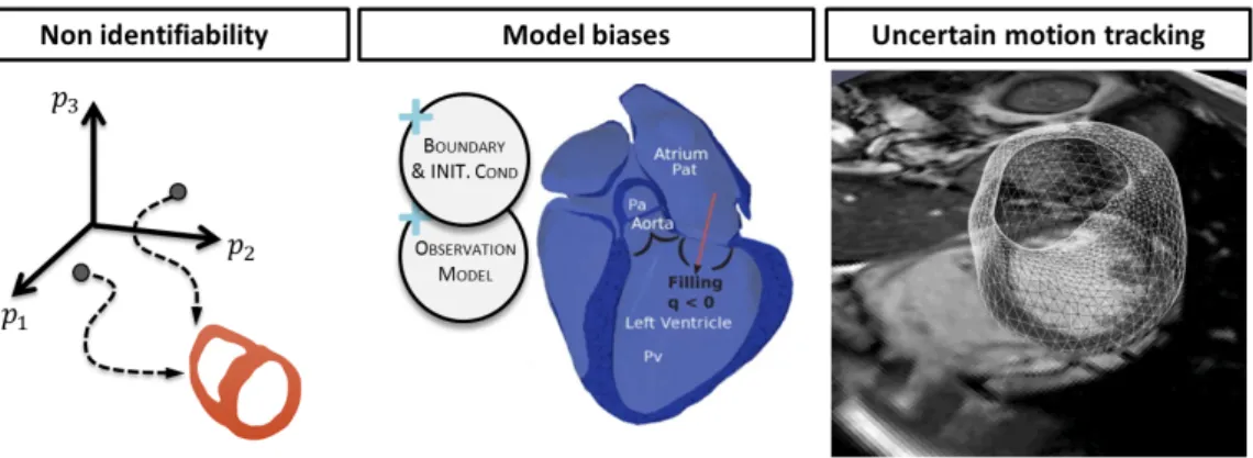 Figure 1.5: Sources of uncertainty in the personalization of cardiac mechanics