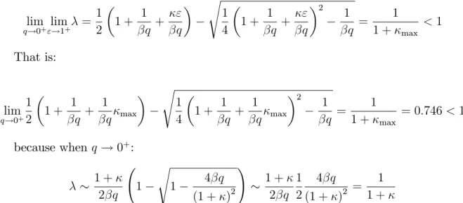 Figure 2: In‡ation eigenvalue 1 F as functions of the elasticity of substitution between di¤erentiated goods for " 2 [0; 6] in the case where q = 0 (zero credibility for ever, dash line with its upper asymptote min ) and in the case of limited credibil