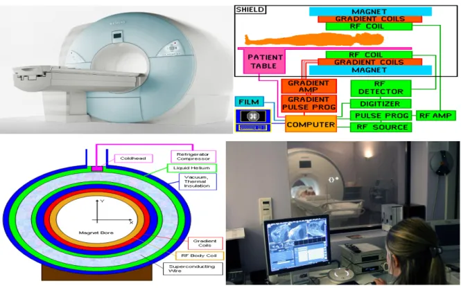 Fig. I.11  –  l’appareil IRM, (a) Scanner IRM de 1.5 T, (b) Coupe d'un scanner IRM [17]