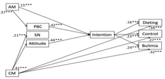 Figure 2. Final path analysis of the TCM applied to eating behaviors among male bodybuilders