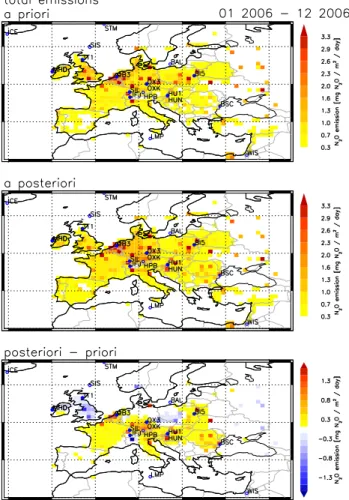 Fig. 4. Calculated reduction of uncertainties of emissions per grid cell (1 − σ N 2 O apos /σ N 2 O apri )