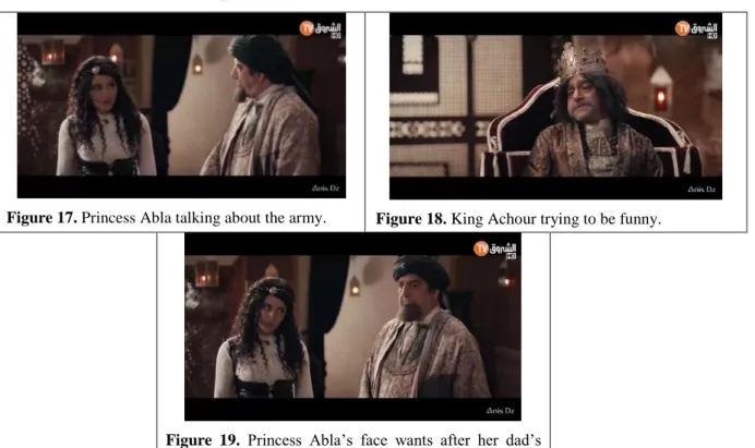 Figure 17. Princess Abla talking about the army.  Figure 18. King Achour trying to be funny