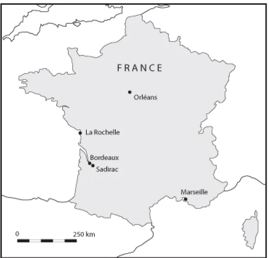 Figure 3.  Map of France with towns mentioned in this article. 