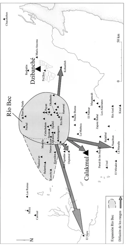 Figura 5. Horizonte río Bec en el sur de la península de yucatán durante el clásico terminal (modificado de nondédéo, en prensa)