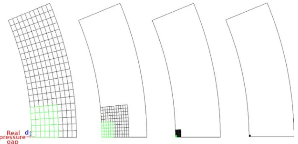 Fig. 23 represents the L 1 relative error ke h k L 1 ;comp between the reference displacement solution (obtained with a regular  struc-tured mesh of size 4 l m that is to say approximatively 0.5 millions DoF) and the nonlinear composite LDC displacement so