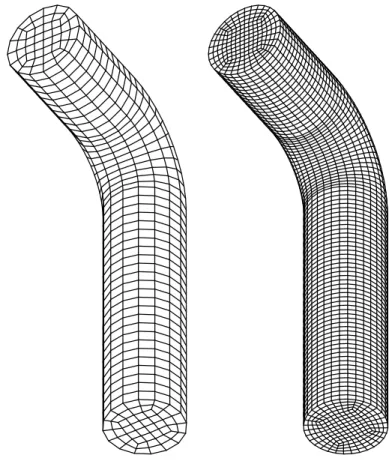 Fig. C.1. Coarse and refined meshes of the bended tube