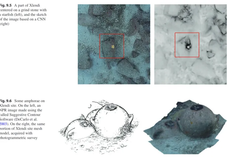 Fig. 9.5  A part of Xlendi  centered on a grind stone with  a starfish (left), and the sketch  of the image based on a CNN  (right)