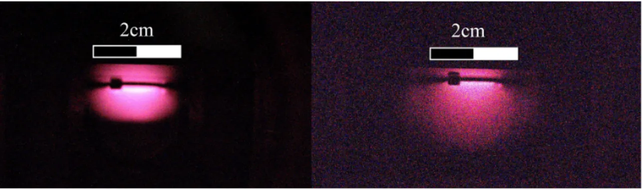 Figure 2 shows a photography of a 2 and 4 atm argon plasma excited by 238 PuO 2 alpha source