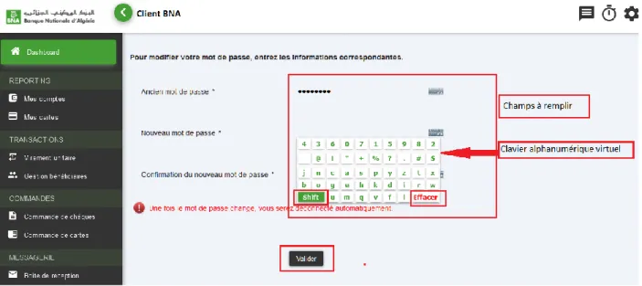 Figure n°12 : Changement obligatoire du mot de passe 