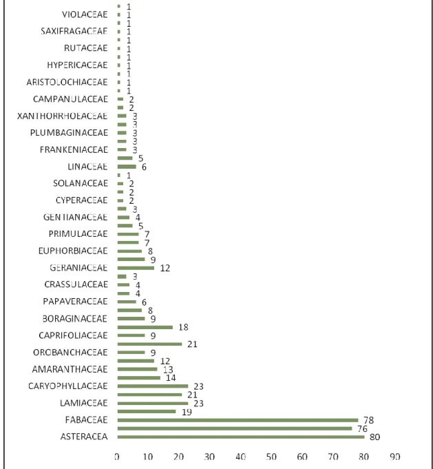 Fig. 2 : Distribution des plantes mellifères par familles (Sekkal, 2018). 