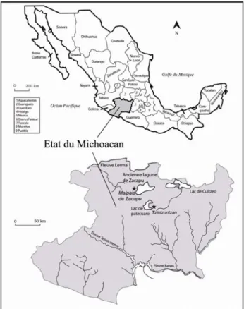 Figure 1 : Figure 1 localisation de l’état du  Michoacán et du Malpaís de Zacapu au Mexique