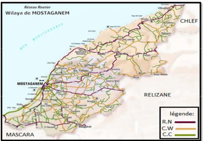 Figure 2 : Infrastructures routières de la Wilaya de Mostaganem. 