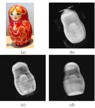 Fig. 9. Wooden Russian doll Matriochka (total height 160 mm). (a) Photograph of the 3D sample