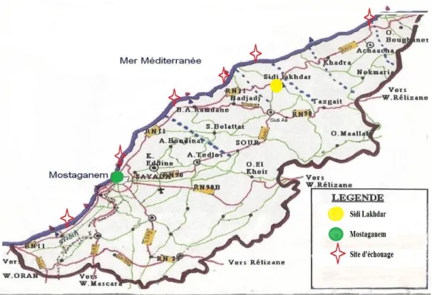 Figure 17 : La région Mostaganemoise avec ses abris de pêche 