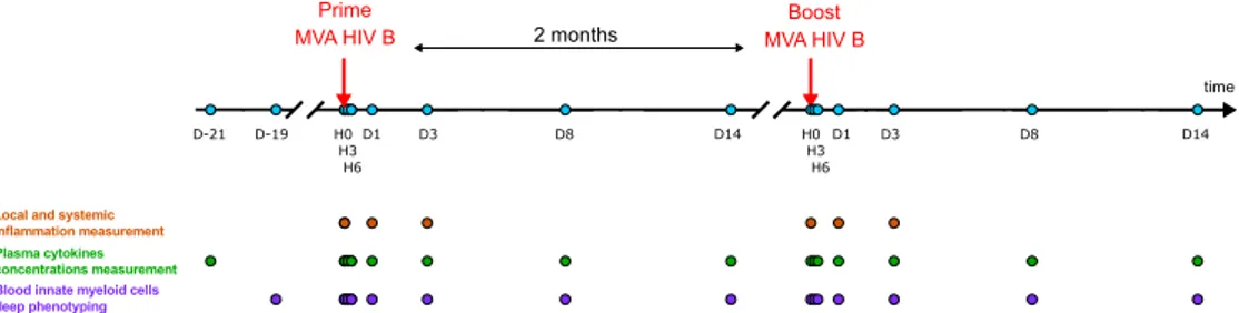 Figure 1.  Experimental design and analysis pipeline. Five adult cynomolgus macaques were immunized,  two months apart with MVA HIV-B at a dose of 4  ×  10 8  PFU injected subcutaneously