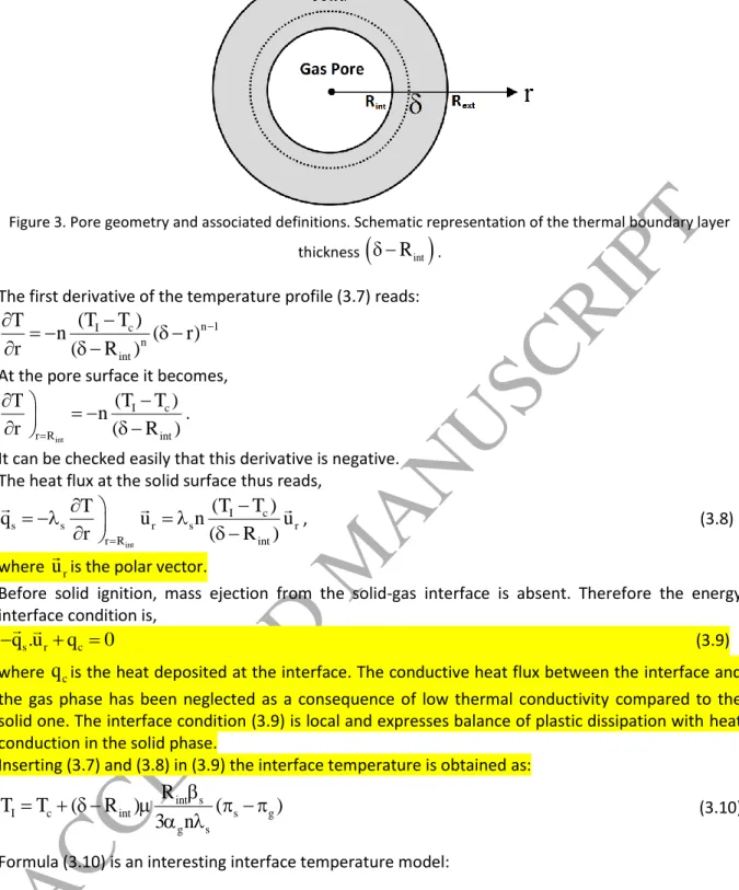 Figure 3. Pore geometry and associated definitions. Schematic representation of the thermal boundary layer  thickness     R int  