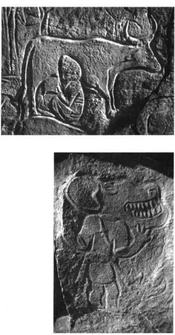 Fig.  5.  Exemple de  gravure du Messak mettant en scène le  activités pastorales des graveurs, ici la traite