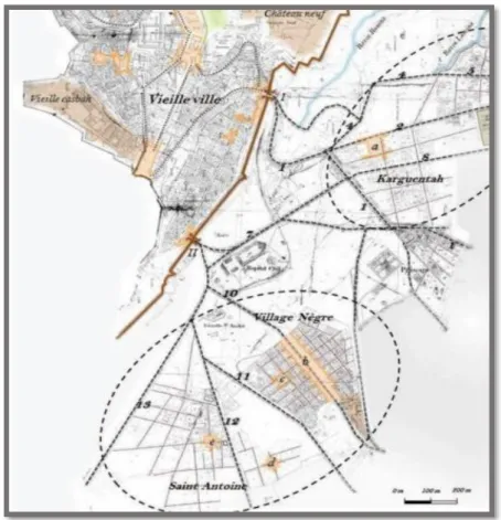 Figure  24:  tracés  et  structure  de  la  ville  d'Oran  1866.  Source:  Plans  cadastraux de 1866, Archives Cadastre Oran
