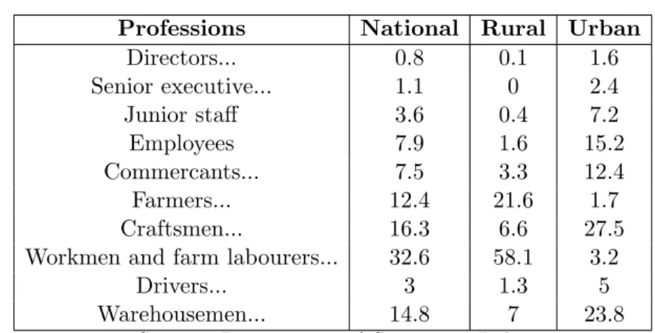 Table 2- Employment (%) by professional categories in 2005 7