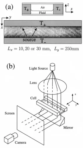 FIG. 1. Schematic drawing of the experimental apparatus. 共 a 兲 Rectangular container: Cross section 共top兲 and top view 共bottom兲