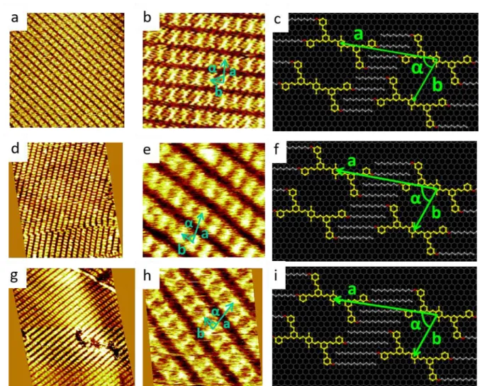 Figure 5. STM images and molecular model of adsorption on HOPG at the HOPG-phenyloctane interface