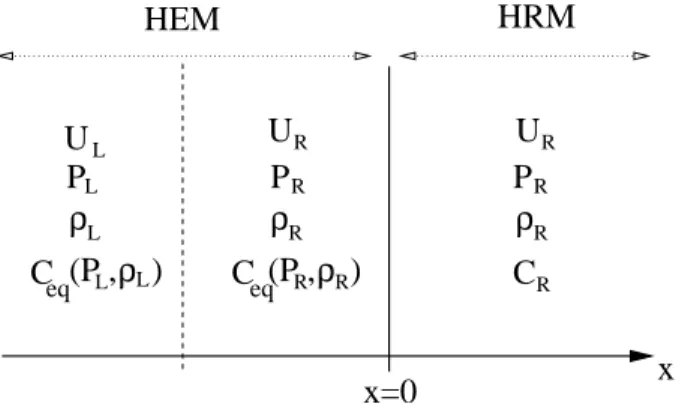Figure 2. First configuration for initial data, the initial discontinuity is in the HEM domain