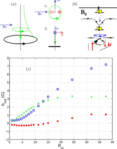 Fig. 4. α effect in the case of a single rotating disc (the same disc as in Fig. 3). (a):