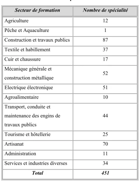 Tableau 10 : Stage d’initiative à la vie professionnelle 