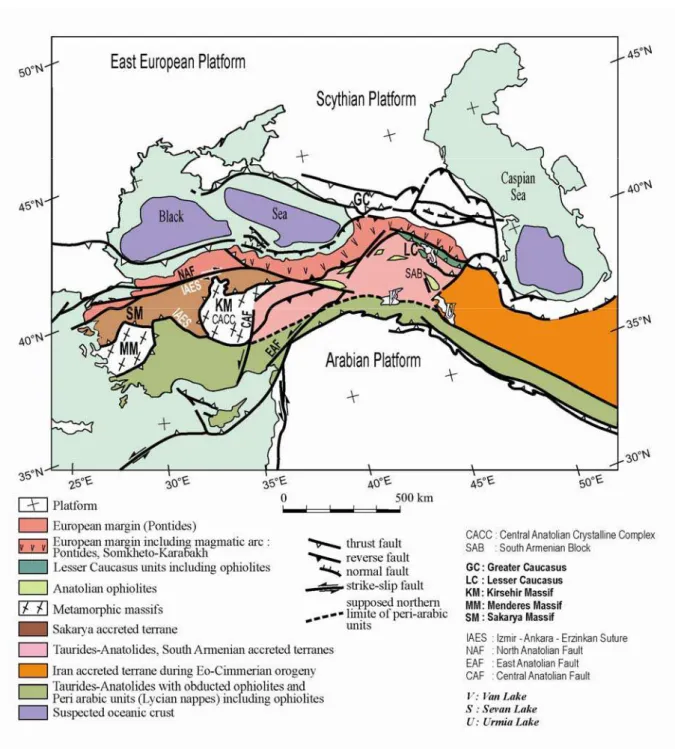 Figure 2 - Carte structurale schématique des régions du Moyen-Orient et du Caucase d’après Avagyan et al