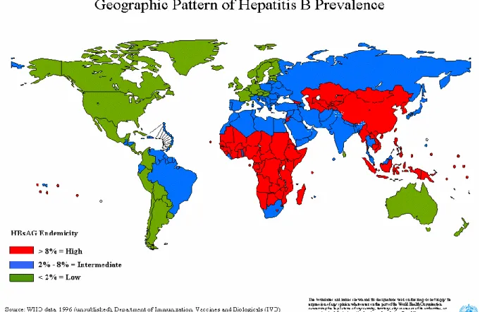 Figure 2:la prévalence de VHB dans le monde. 