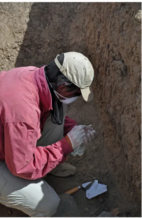 Figure 1:  Alex de Voogt extracting teeth in a Meroitic grave at Sai Island.
