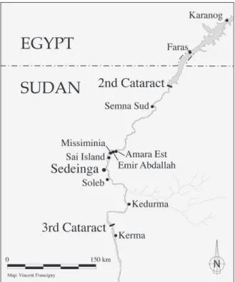 Fig. 1: Map showing the location of Sedeinga and major  Meroitic sites in the region.