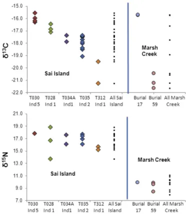 Fig. 5 shows the d 13 C and d 15 N results of repeated sampling of calculus from different teeth within the same individual for two CCO-548 and ﬁ ve Sai Island burials