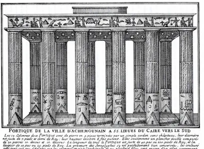 Figure 2 : Dessin du portique du temple de Thot fait par Claude Sicard en 1714 (Source : C