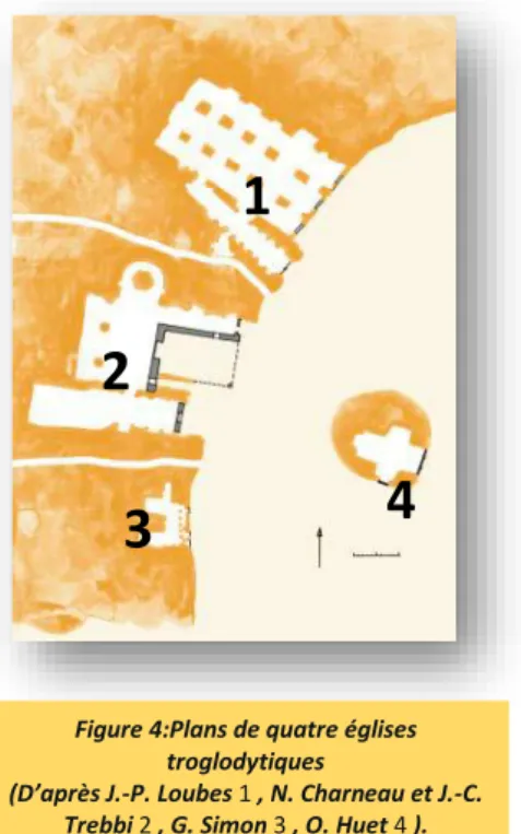 Figure 4:Plans de quatre églises  troglodytiques
