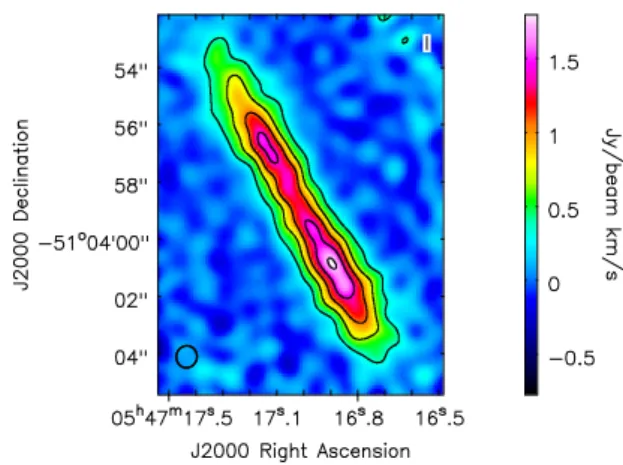 Fig. 6. Simulated ALMA cycle 2 observation (using CASA) of the pre- pre-dicted C  609 µm emission from the β Pic disk, integrated over the spectral axis