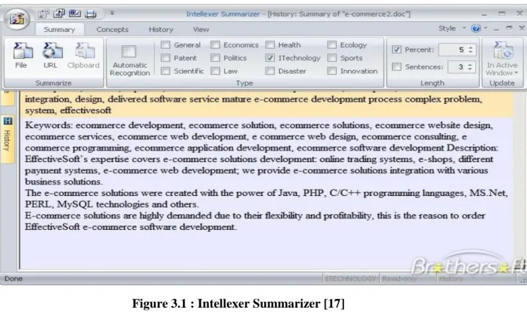 Tableau 1 : Ressources logicielles intégrées dans notre application  3.1.  Intellexer Summarizer : 