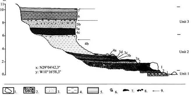 Fig. 5:  Stratigraphie section of the lower terrace at cote 102. 
