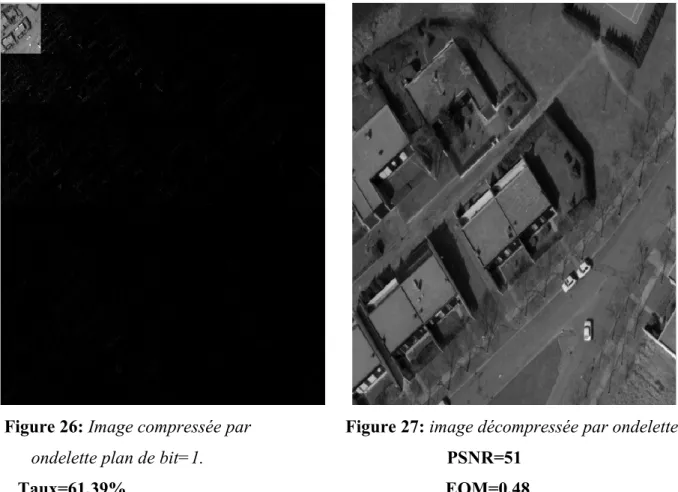 Figure 28 : Image compressée par ondelette              Figure 29 : image décompressée par                      Plan de bit=3                                                                                EQM=8,55