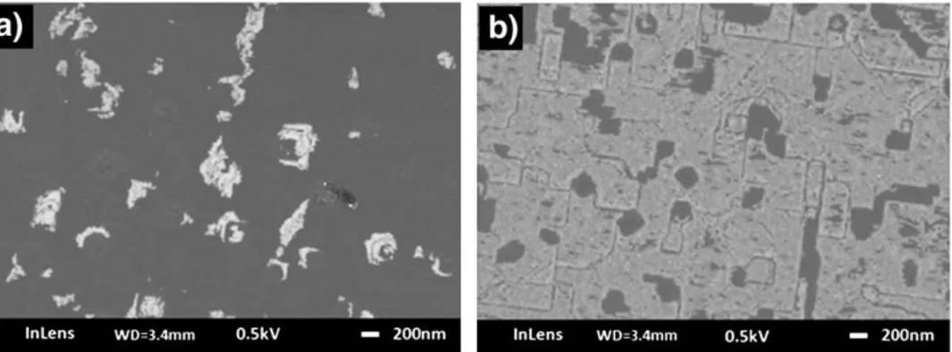 Fig. 14a shows the secondary electron image (SEI) of a sample after a short growth step of 5 min