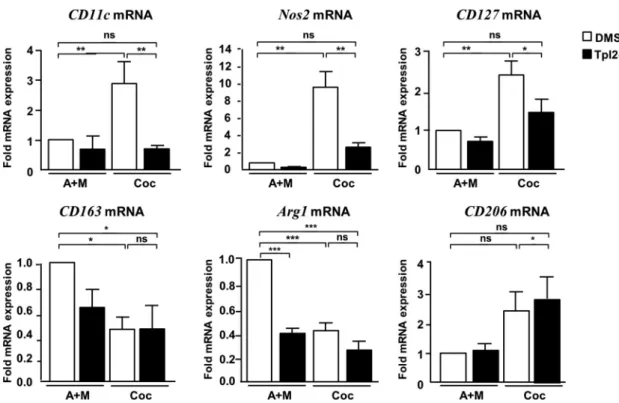 Figure 2. Effect of the pharmacological inhibition of Tpl2 on the expression of M1 and M2 macrophage markers