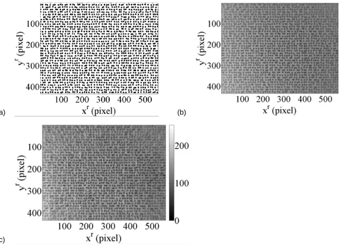 Figure 6: Calibration target for distortion corrections for the IR camera. (a) Numerical reference and  (b) corrected image with bilinear fields and a blurring kernel [40]