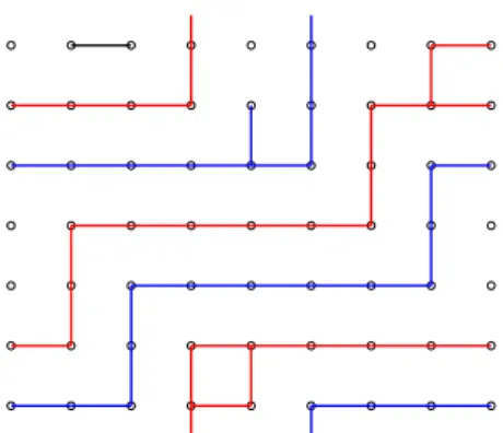 Figure 1: Cluster configuration with j = 2 non-trivial clusters (NTC), here represented in red and blue colours