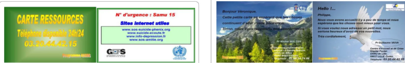 Figure 1 Example of crisis card. Figure 2 Examples of postcards.