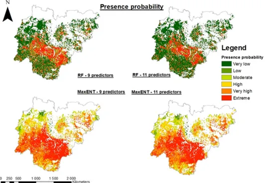 Figure 4. Results of the long-term wildfire presence probability in Yakutia (macroscale)