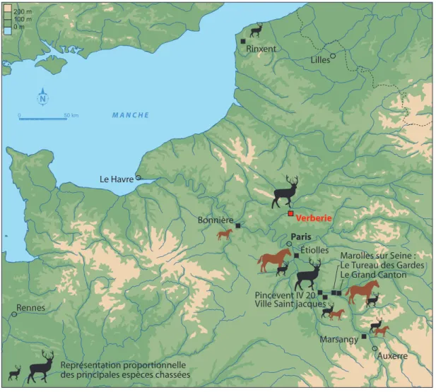 Figure 1 – Localisation du site de Verberie  et des principaux sites magdaléniens du Bassin Parisien 