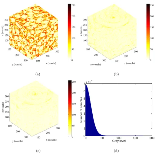 Figure 5: Initial (a), with rigid body translation correction (b), and at conver- conver-gence (c) correlation residuals | f − g | when the volume of the ﬁrst load level is registered with the reference