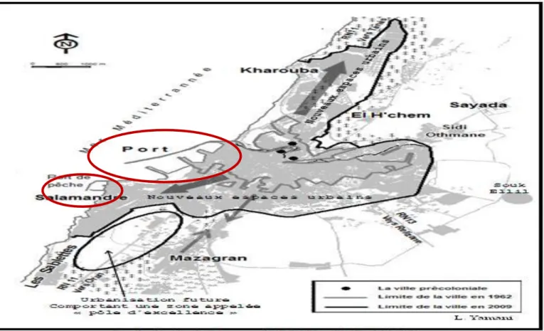 Fig 15 : Carte descriptive de la Wilaya de Mostaganem (parution des deux ports)  (Source internet www.google.com (sous l’intitulé carte de la wilaya de Mostaganem) 