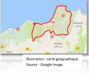 Illustration : carte géographique  Source : Google maps modifié par  l’auteur 